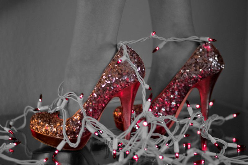 high heels with Christmas lights