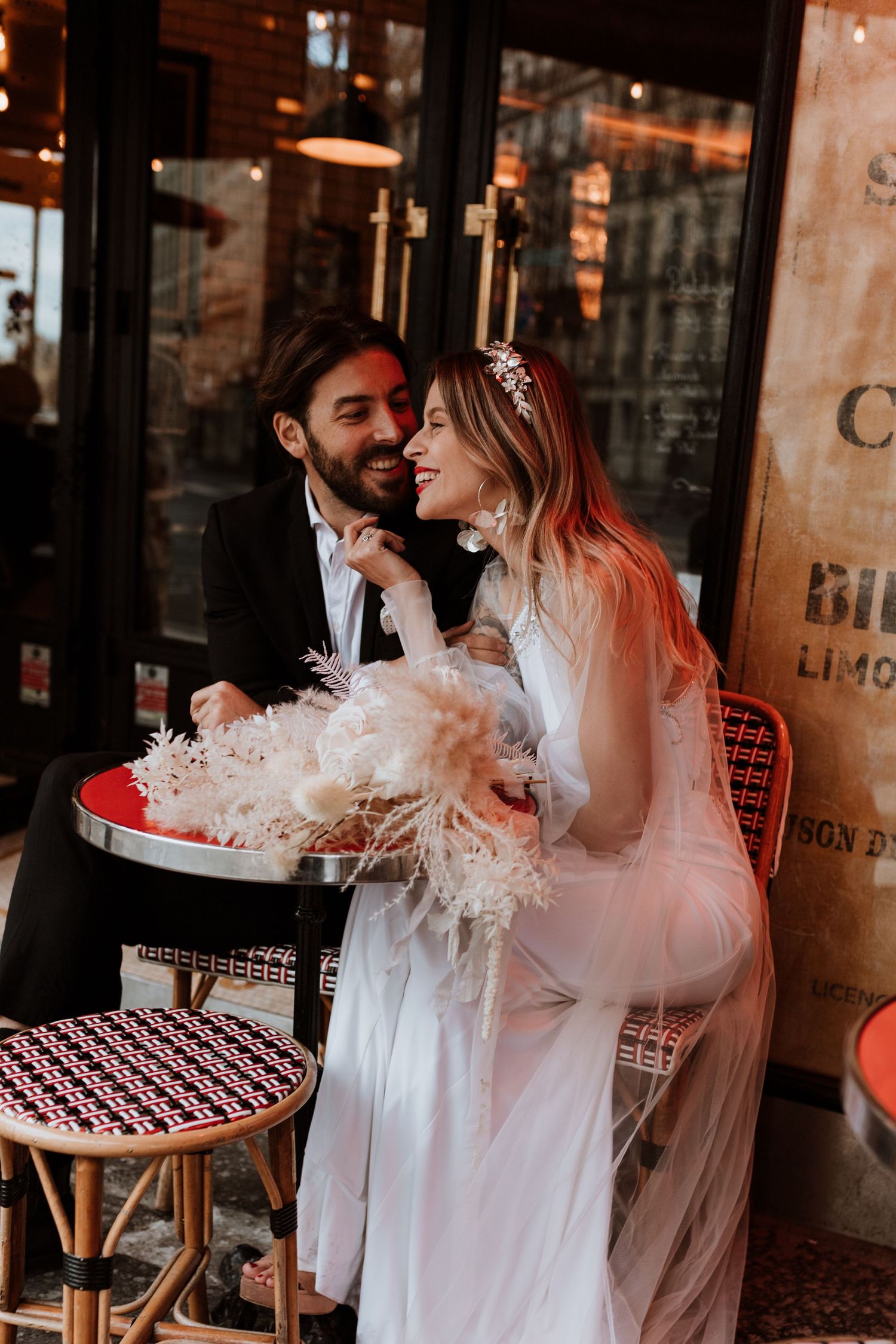 Paris coffee shop on wedding morning for espressos and croissants
