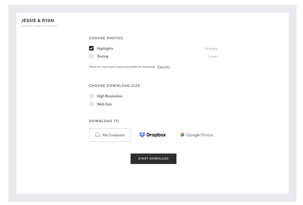 How to download images on Pixieset