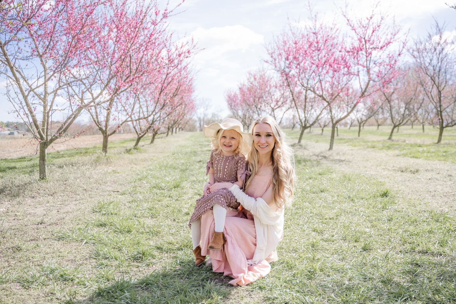 Peach blossom tree field photoshoot cherry blossom tree photoshoot photography millstone creek orchard nc