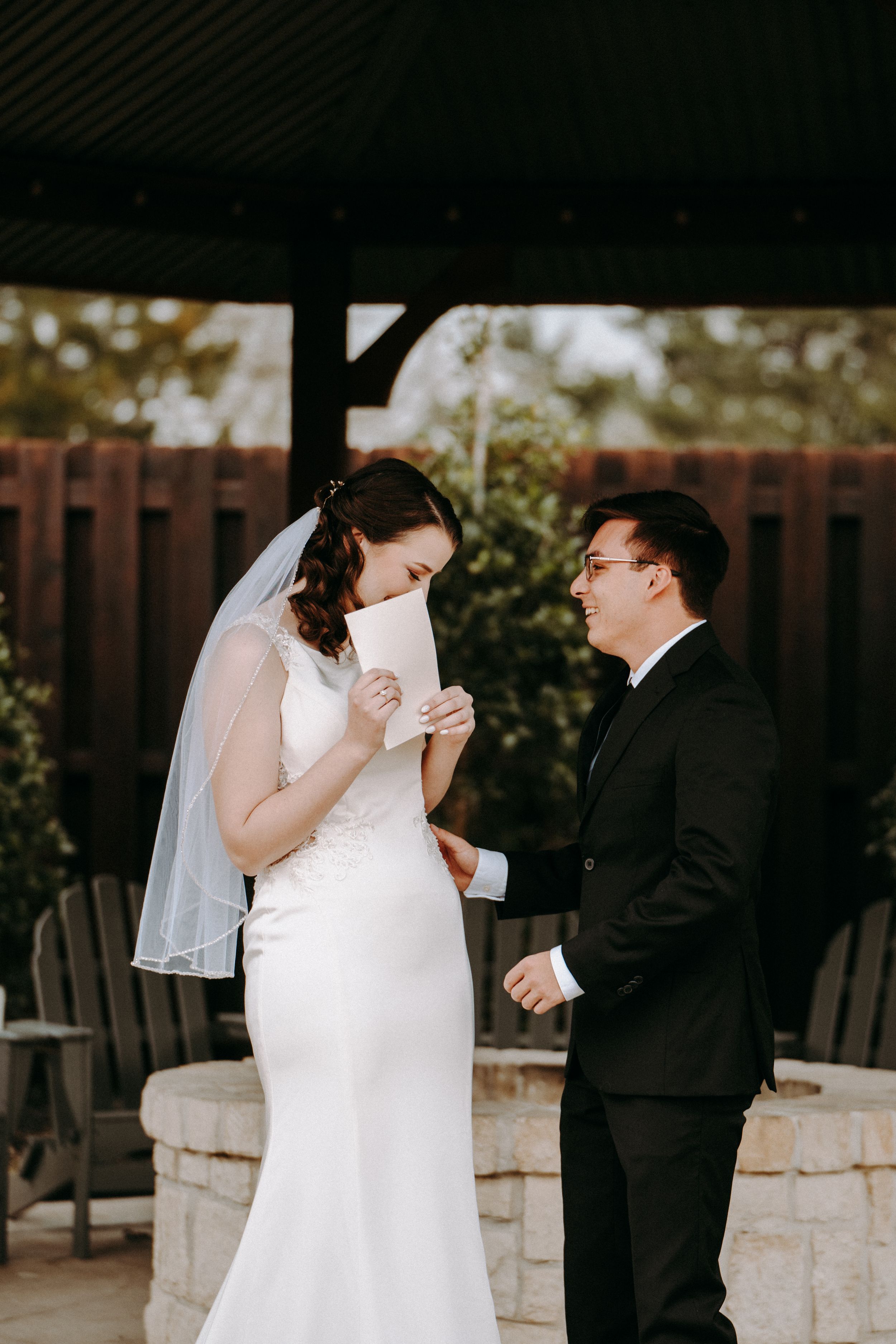 Bride and groom share a first look at Peach Creek Ranch