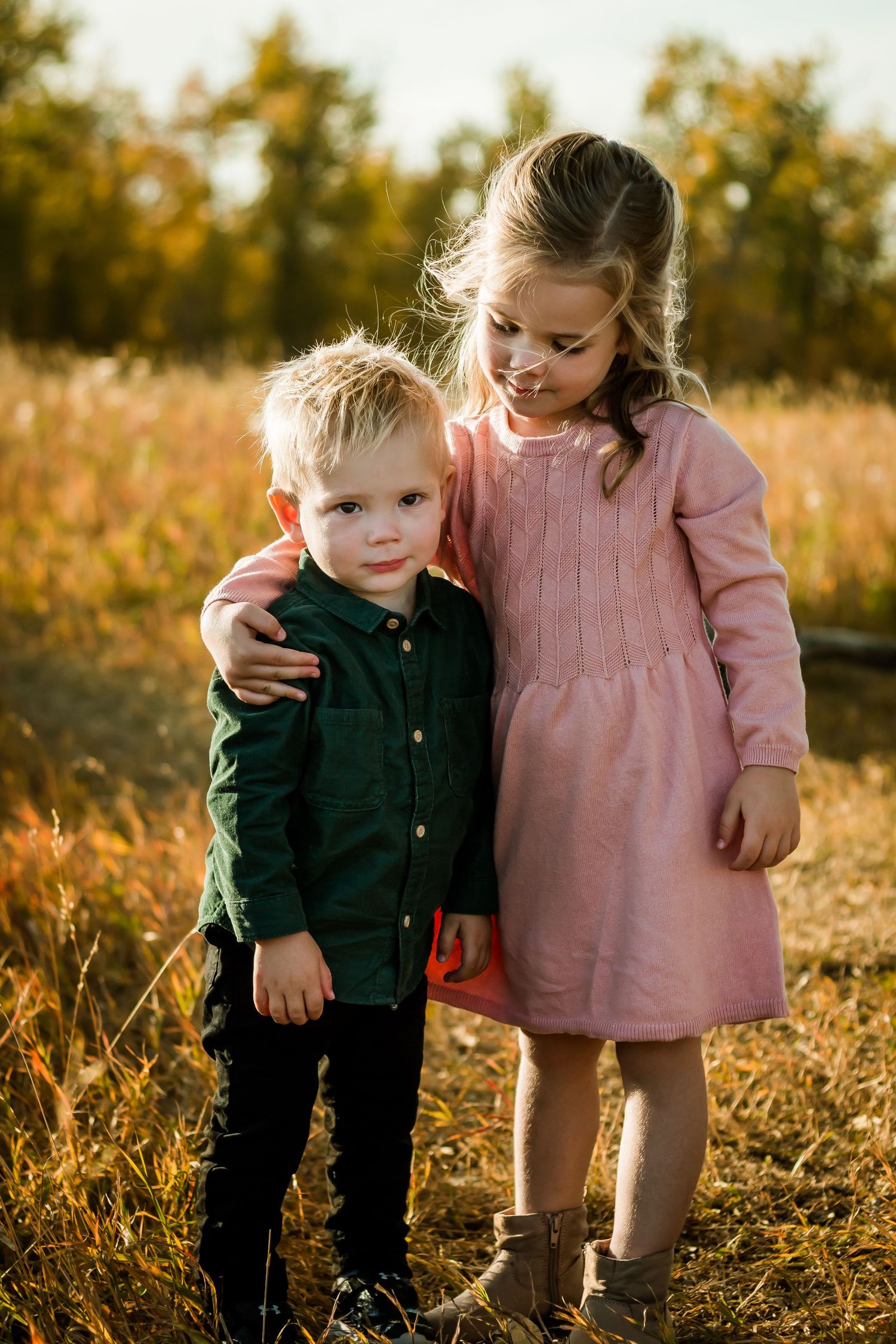 Adorable kids portrait during lifestyle fall family photos in Calgary Alberta.
