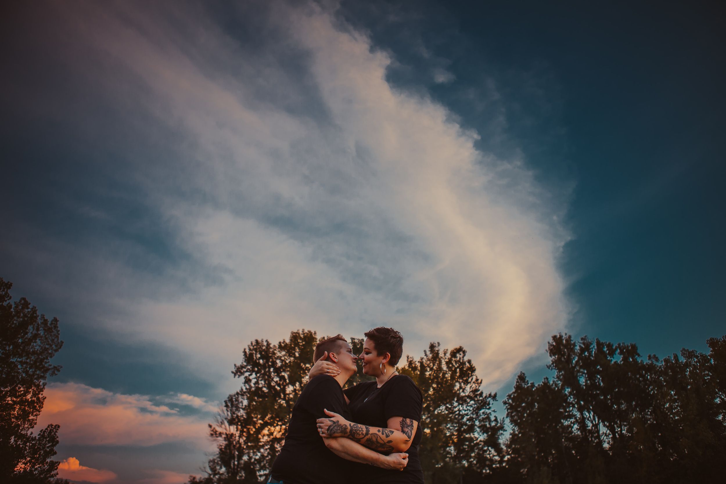 LGBTQ+, sunset with cotton candy skies cinematic storytelling photography in chicago Illinois