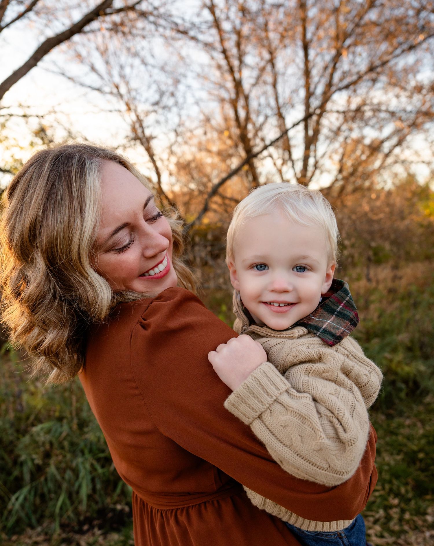 mom and son laughing