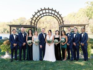Bridal party formal portrait at The Rotary Botanical Gardens. Classic and film-inspired wedding photography in Madison, Wisconsin.