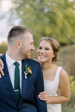 Bride and groom portrait idea outdoor Round Lake Farms wedding. Classic and film-inspired wedding photography in Madison, Wisconsin.