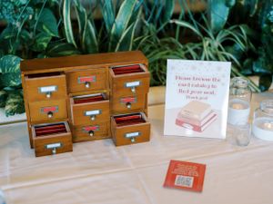 Unique dinner place card holder for book lovers, library inspired. Classic and film-inspired wedding photography in Madison, Wisconsin.