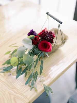 Bridal bouquet in small basket details idea. Classic and film-inspired wedding photography in Madison, Wisconsin.