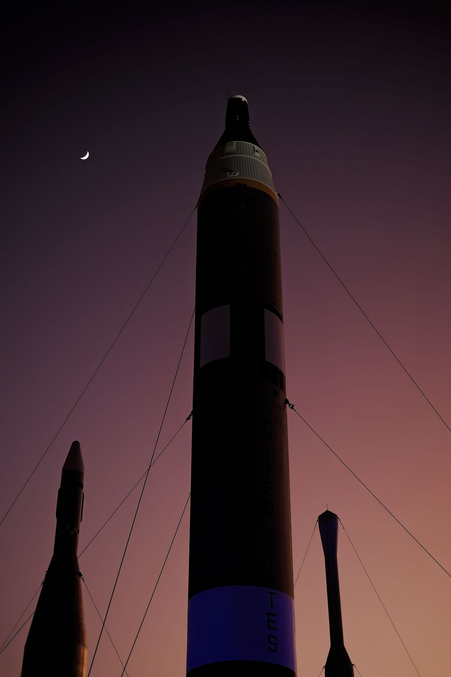 The Rocket Garden at Sunset with the Moon
