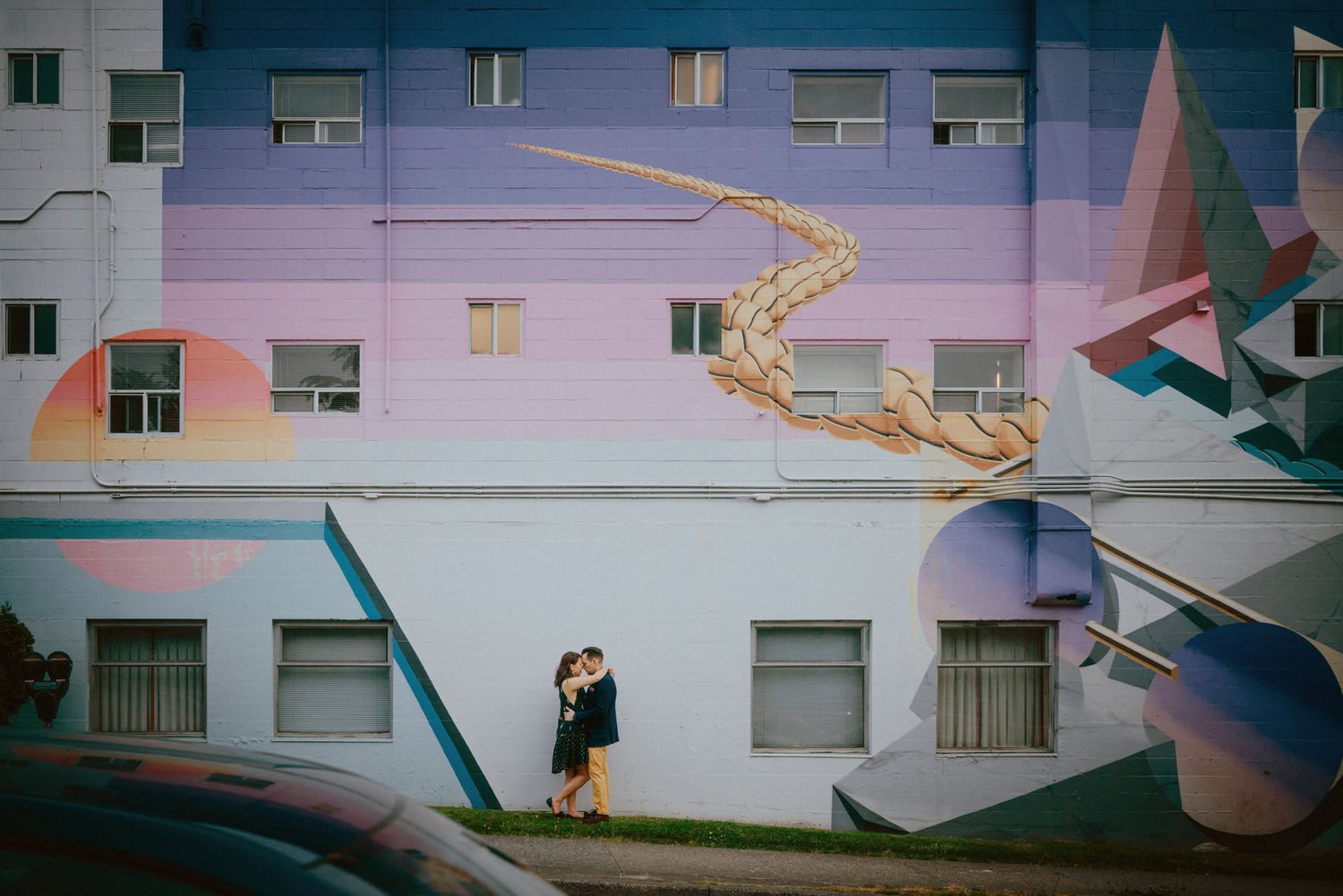 Emotional couple portrait in urban area | Calgary wedding photography