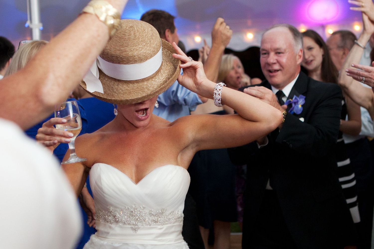 Bride with a hat at the Connors Center in Dover Mass michaelpaulweddings.com