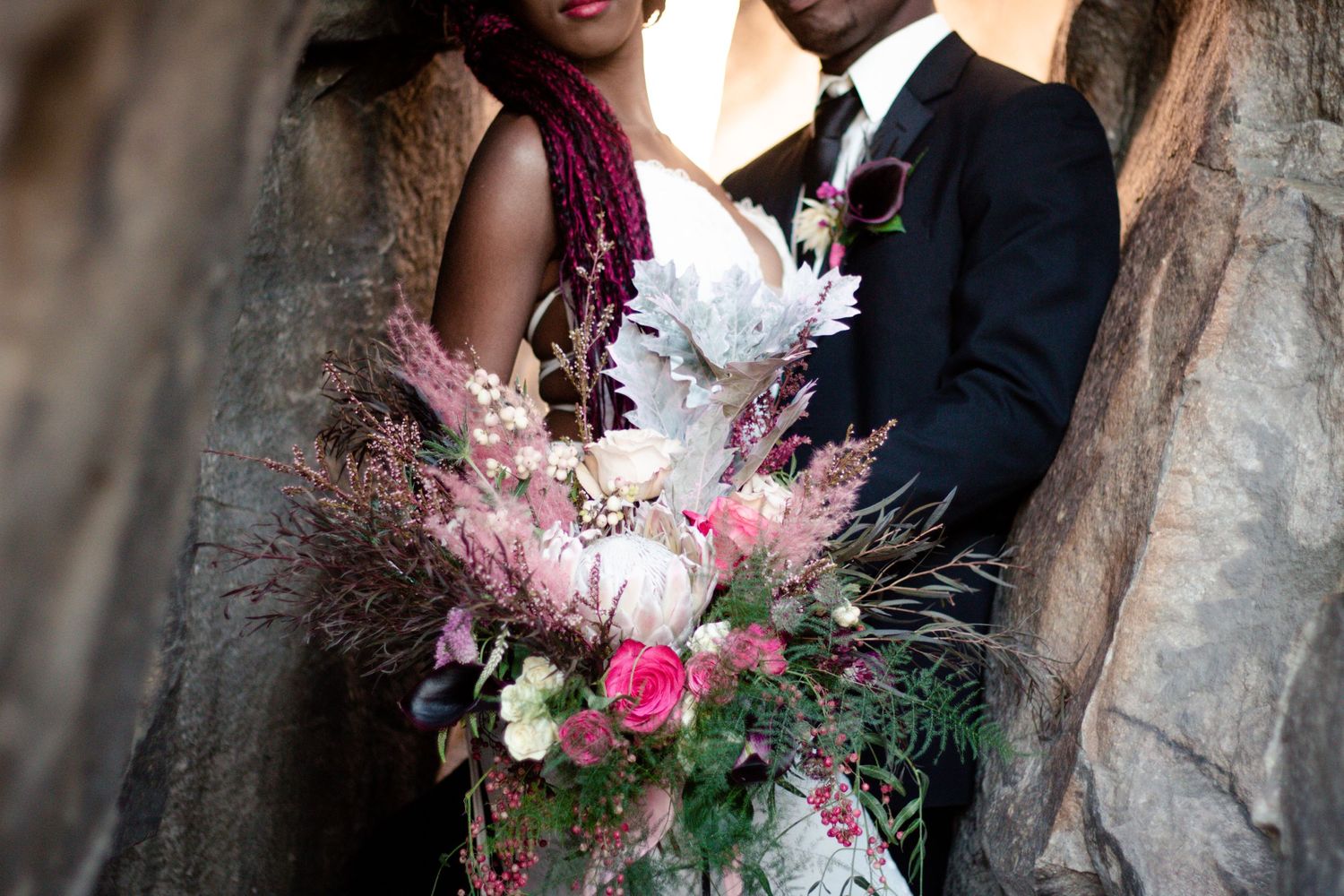 bouquet shot wedding hot pink inspiration