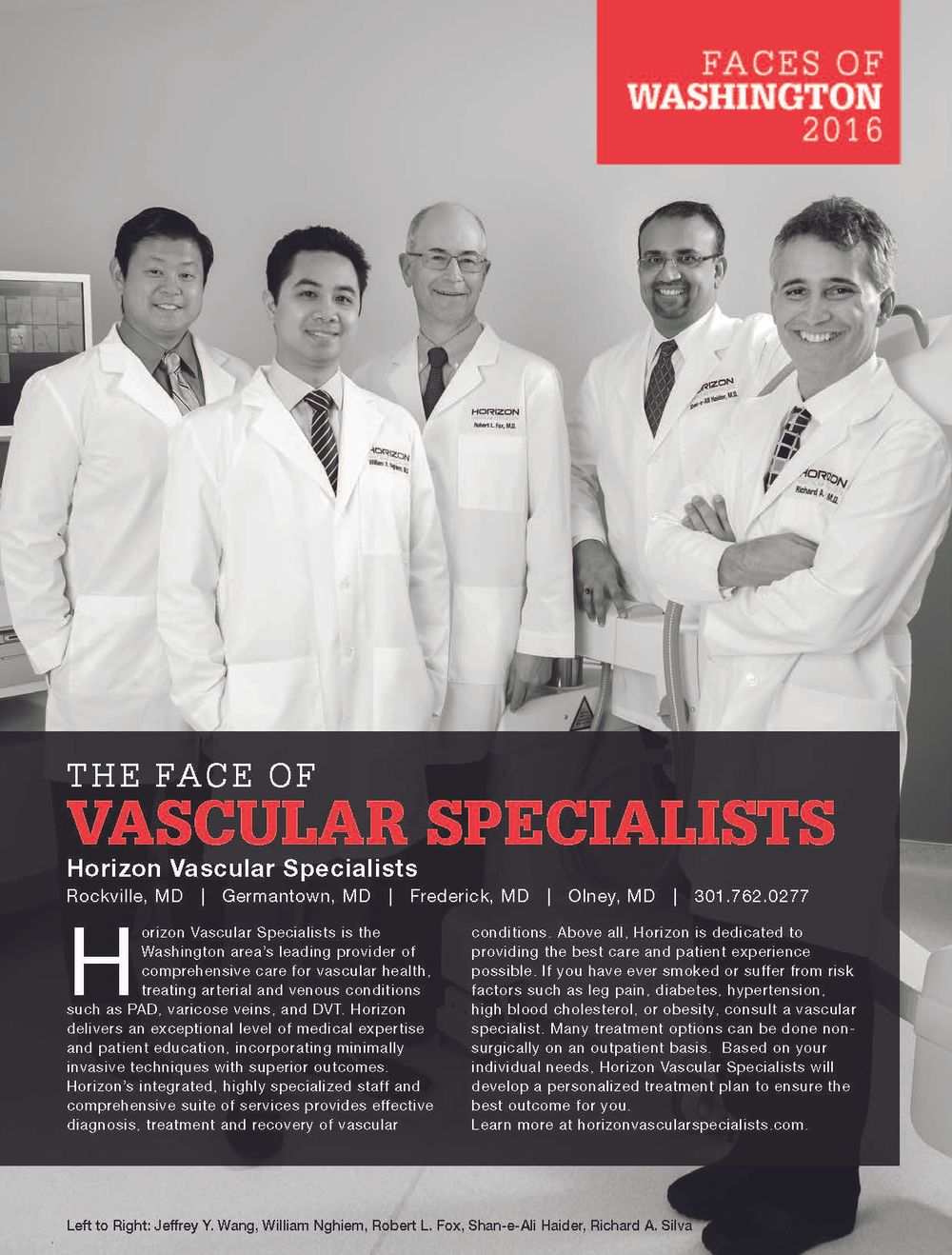 Black and white portrait of medical team in white coats for professional publication.