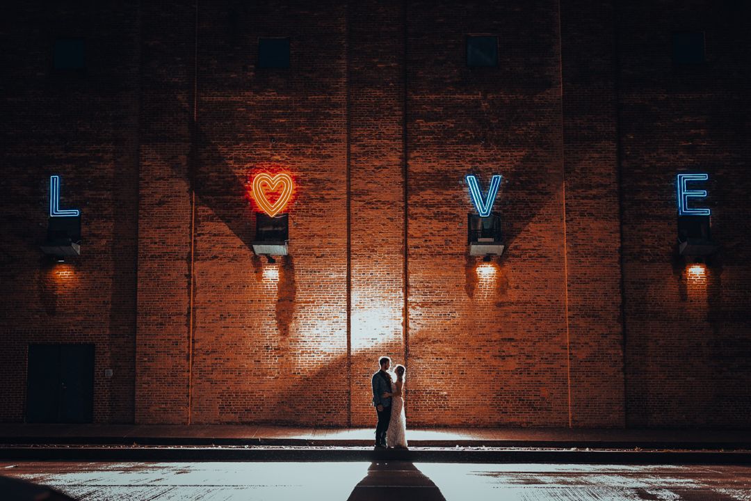 American Visionary Art Museum neon LOVE sign wedding