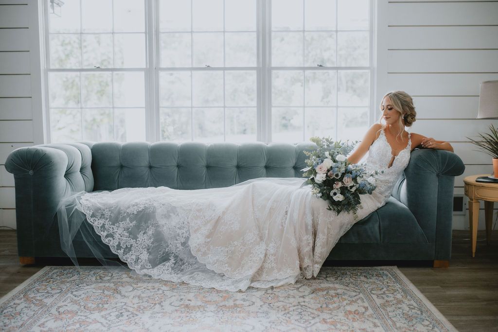 daisy hill venue bridal suite bride on couch
