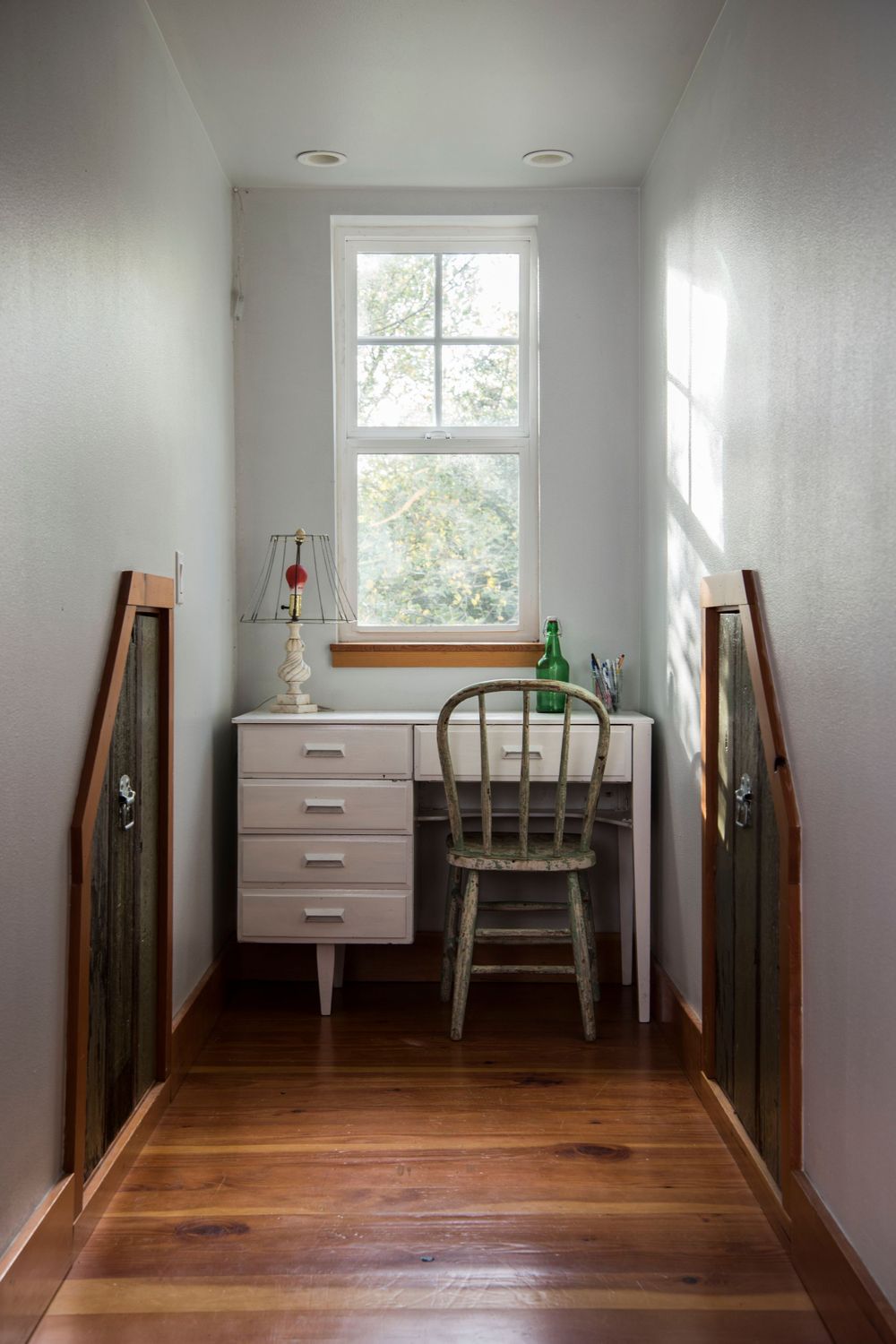 sunlit desk in hallway