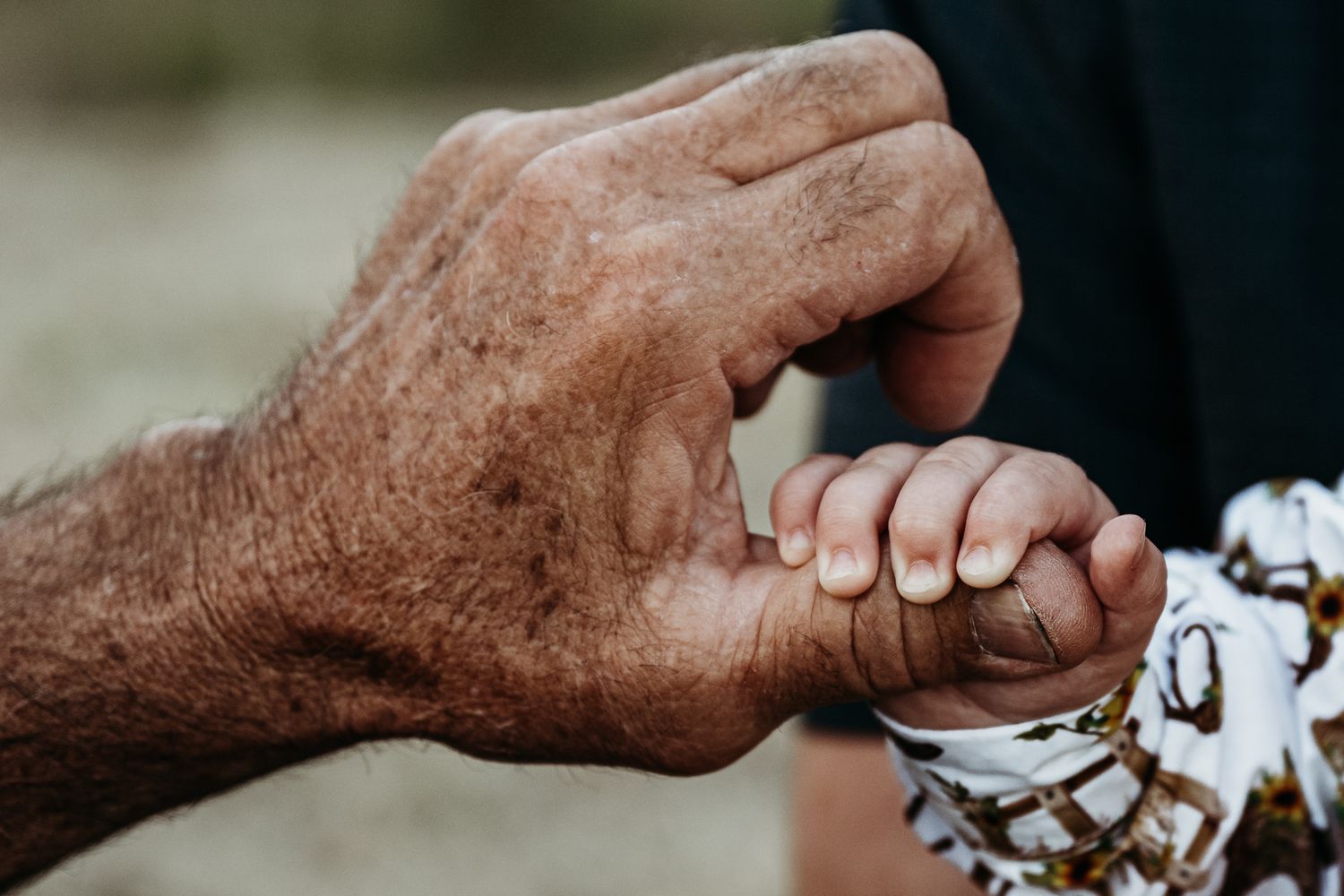 Close up shot of hands touching tenderly in natural light.