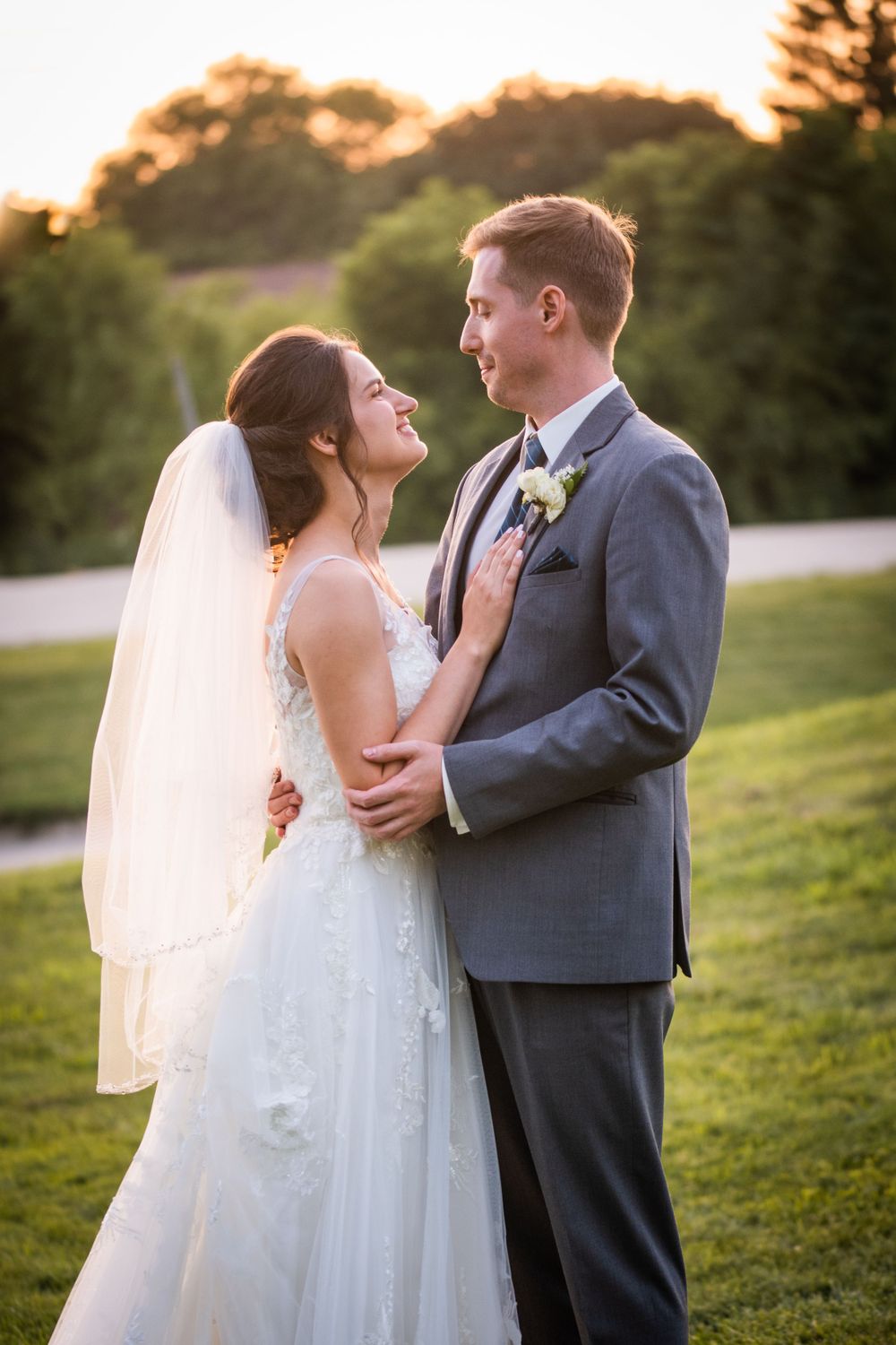 Bride and groom at golden hour at Stratford Country Club wedding