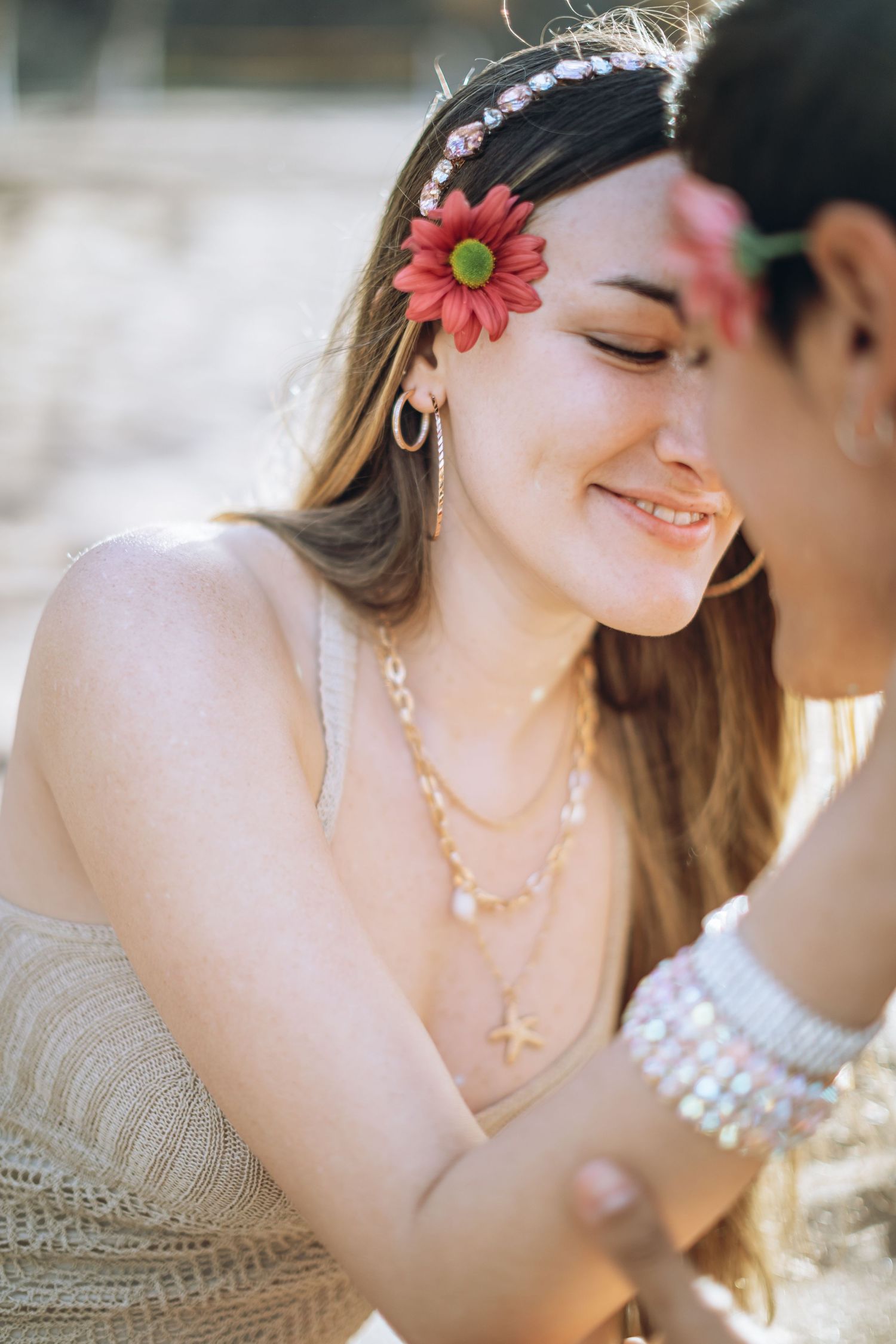 Detail of a young couple being close to kissing.