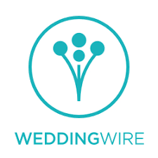 Row of blue wedding industry logos and branding elements on white background.