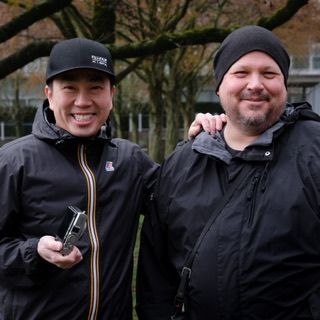 Two people in winter clothing outdoors, candid portrait, North Vancouver photographer Kerrisdale cameras event
