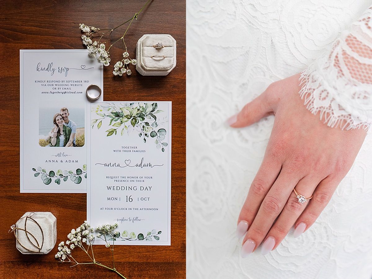 wedding photographer captures flat lay ring on elegant hand