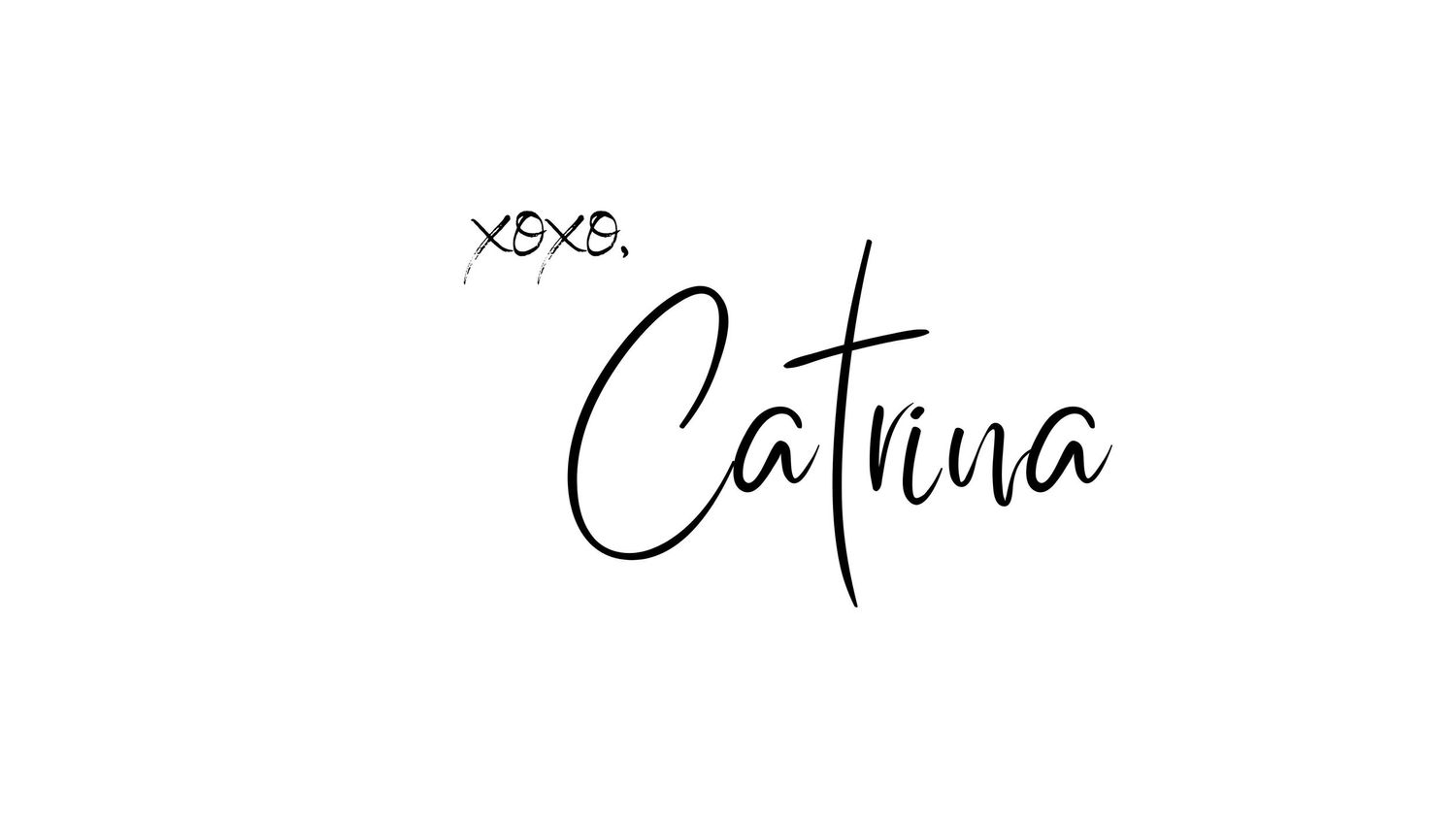 Elegant black handwritten Catrina text with x5x5 written above it on a white background.
