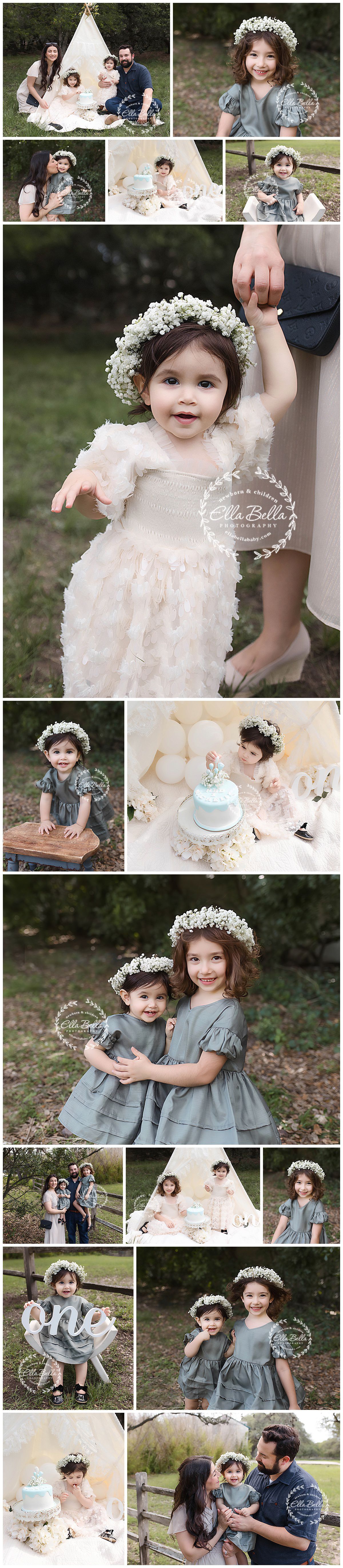 Family photo session featuring outdoor portraits with teepee and children in coordinated outfits.