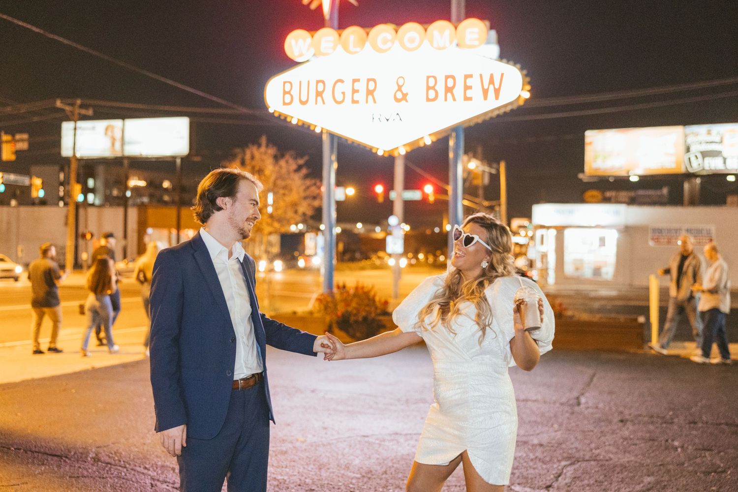 nighttime engagement session direct flash photography lifestyle Richmond Virginia Bowtie cinema Soctt's addition