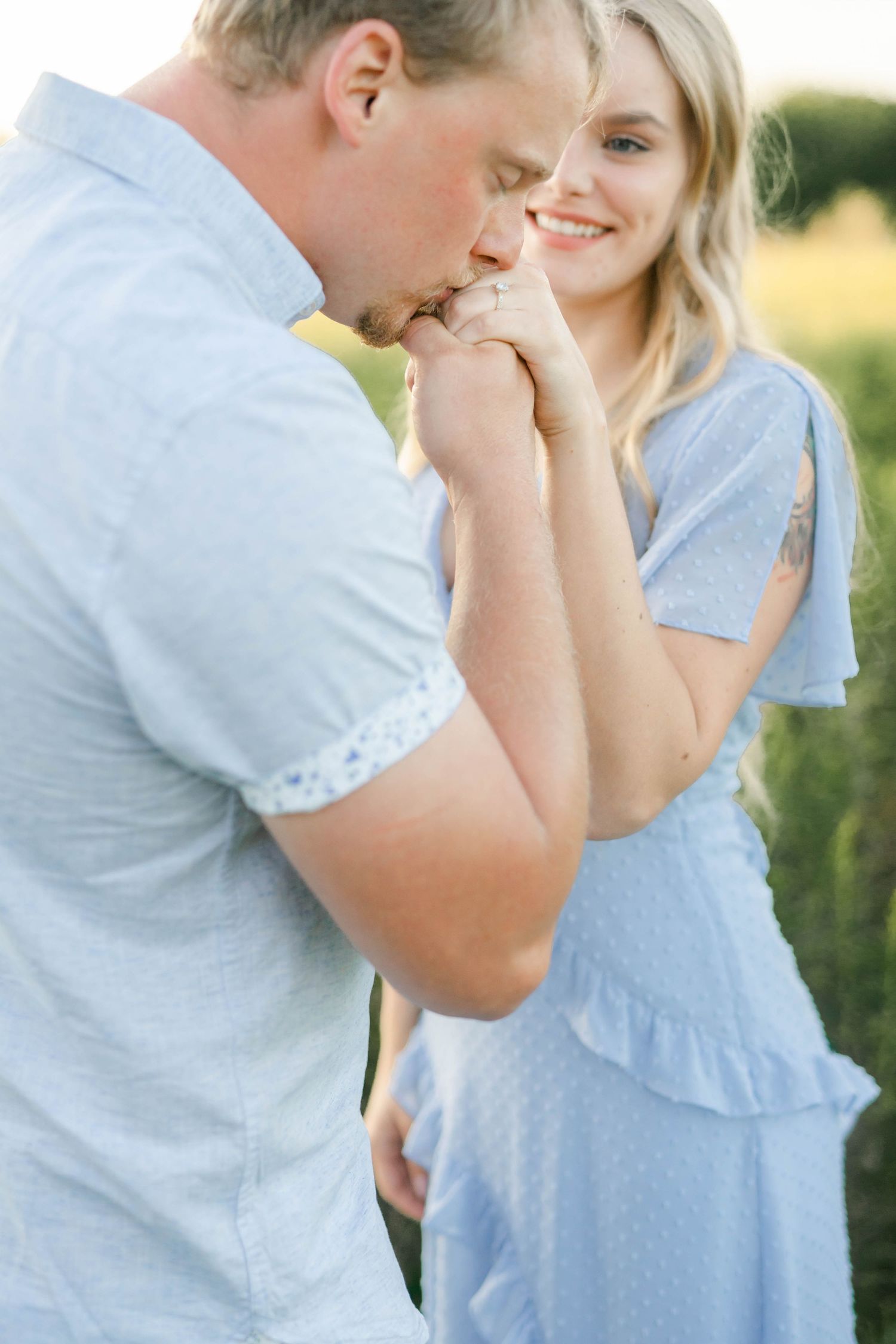 Engagement Photos Blue Dress Golden Hour Holly, Michigan Katie Gibbons Photography
