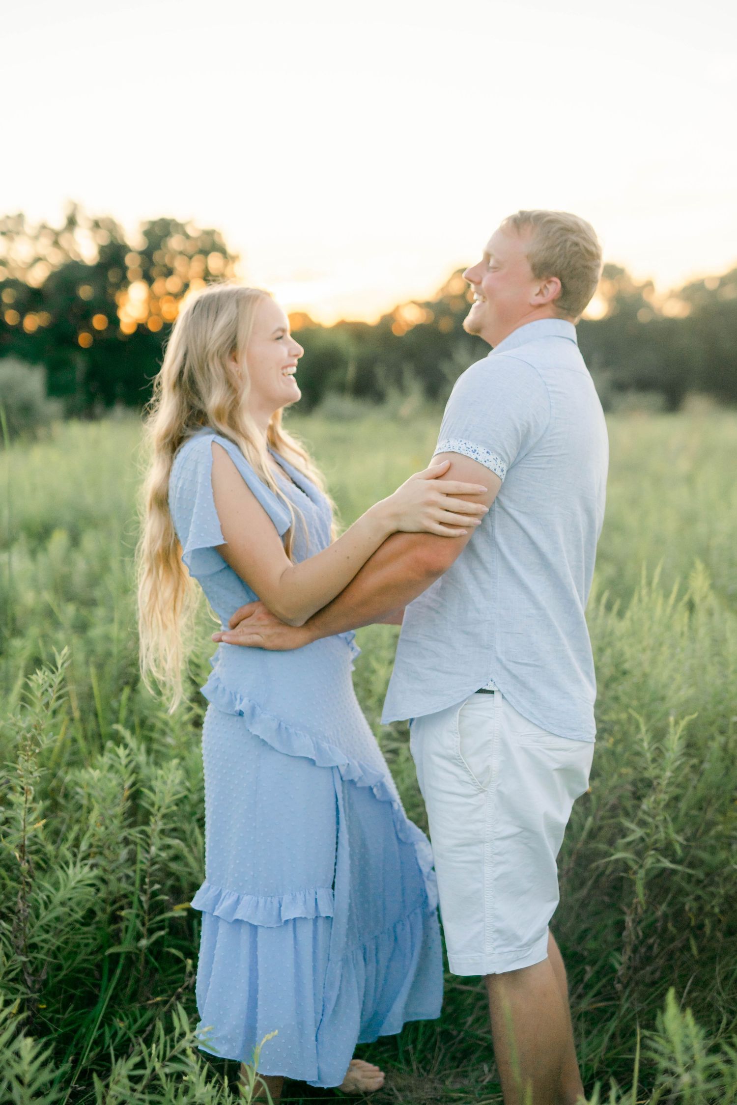 Engagement Photos Blue Dress Golden Hour Holly, Michigan Katie Gibbons Photography