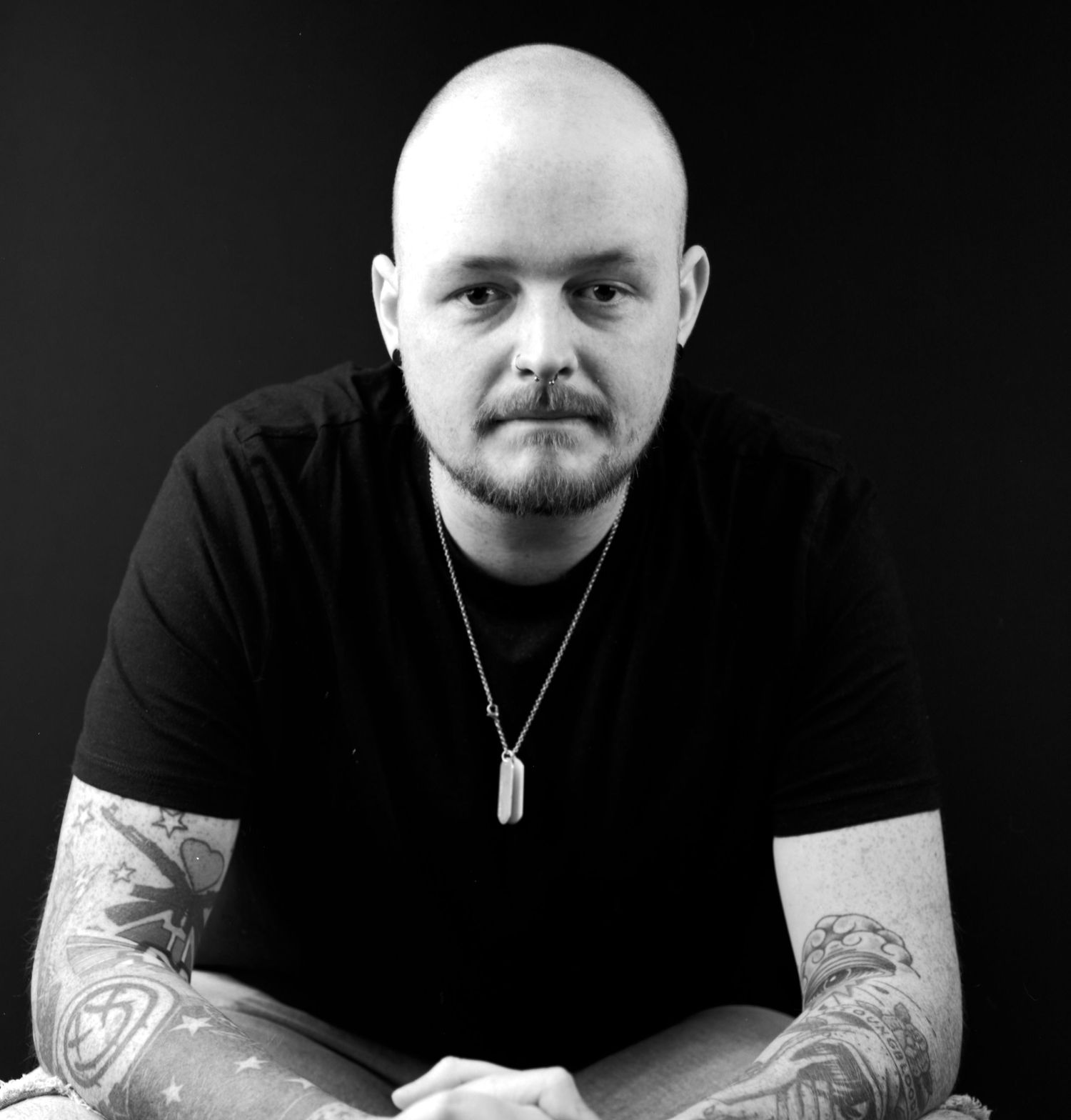 Black and white head portrait photograph captured in the studio