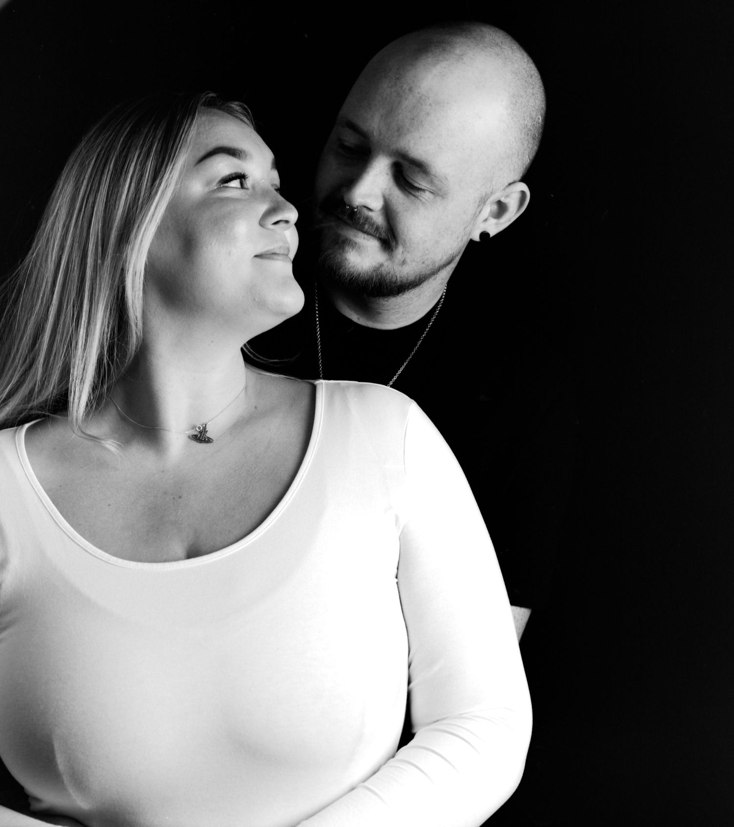 Young couple photographed using black and white under the lights in my studio