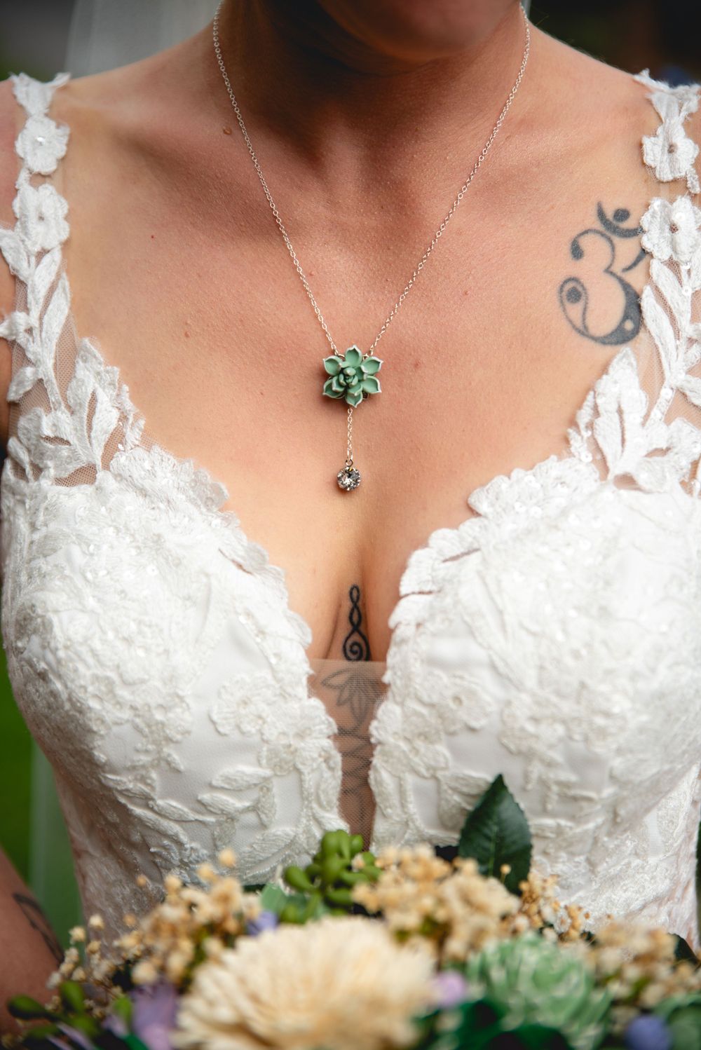Bride wearing custom handmade necklace