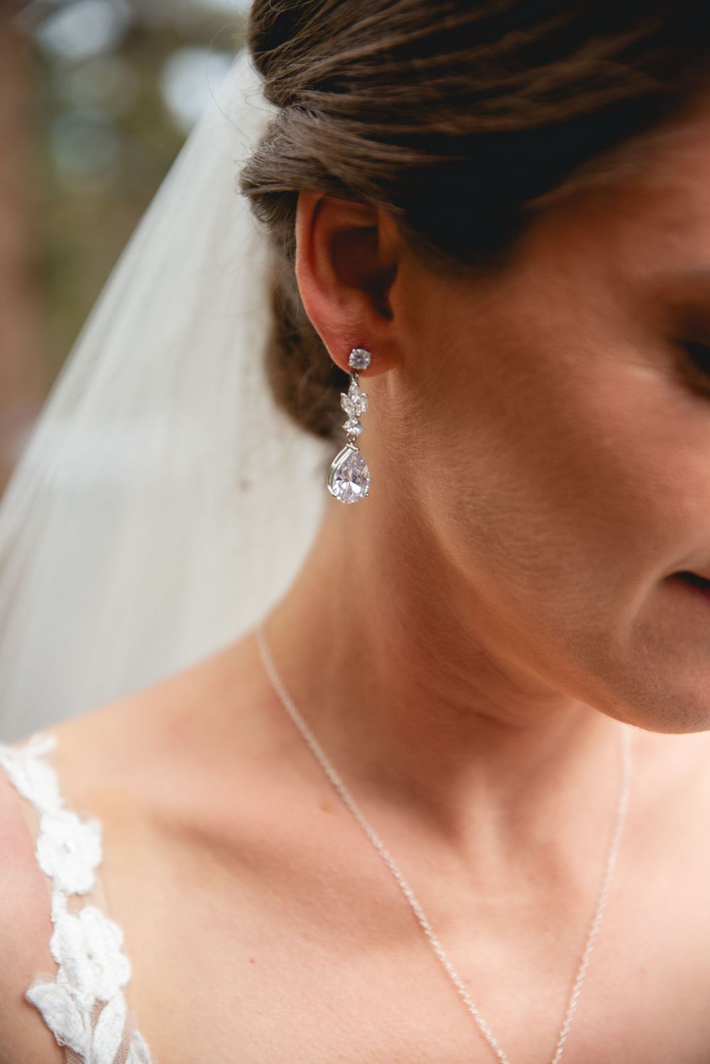 Bride wearing earrings