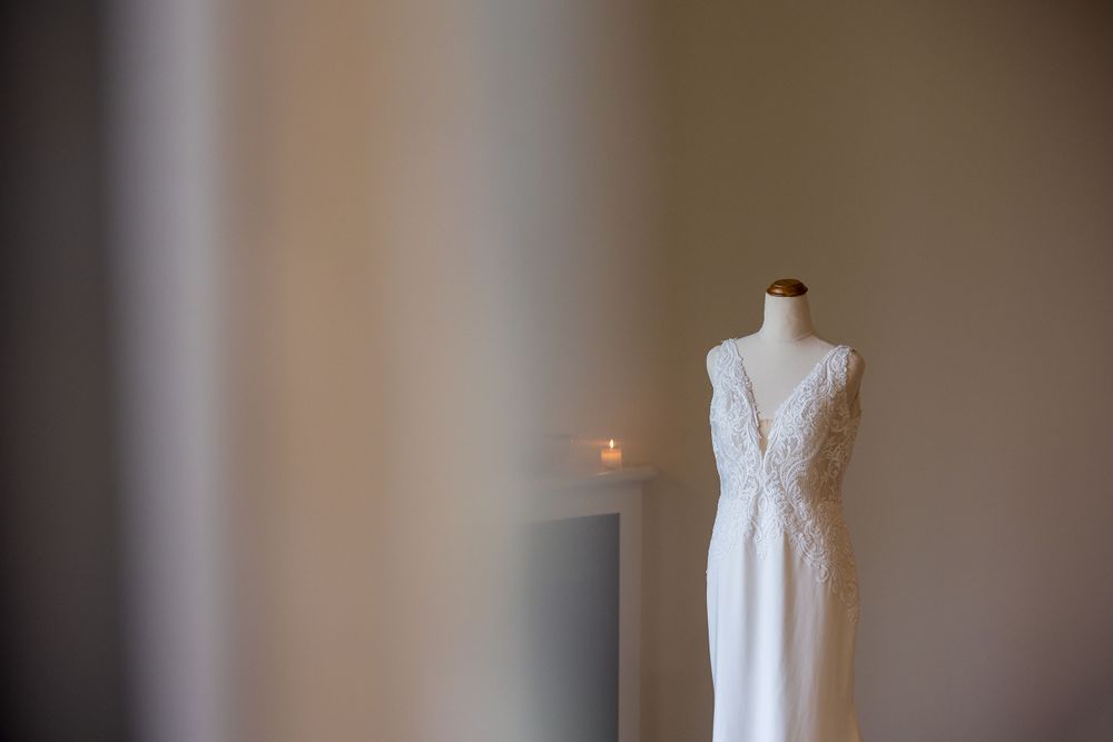 The Brides Wedding dress on a mannequin at Lancemore Milawa captured by Jason from Jason Robins Photography