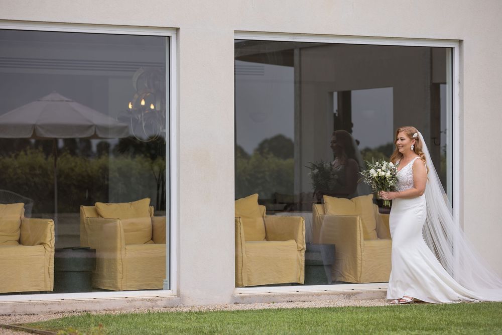 Bride and Groom Enjoying their first sight photos together before their wedding ceremony at Lancemore MIlawa