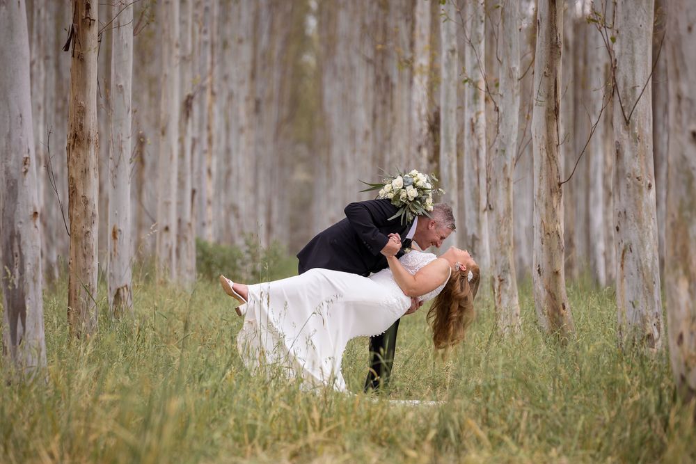 Bride and Groom on their bridal shoot in the trees at Brown Brothers Winery