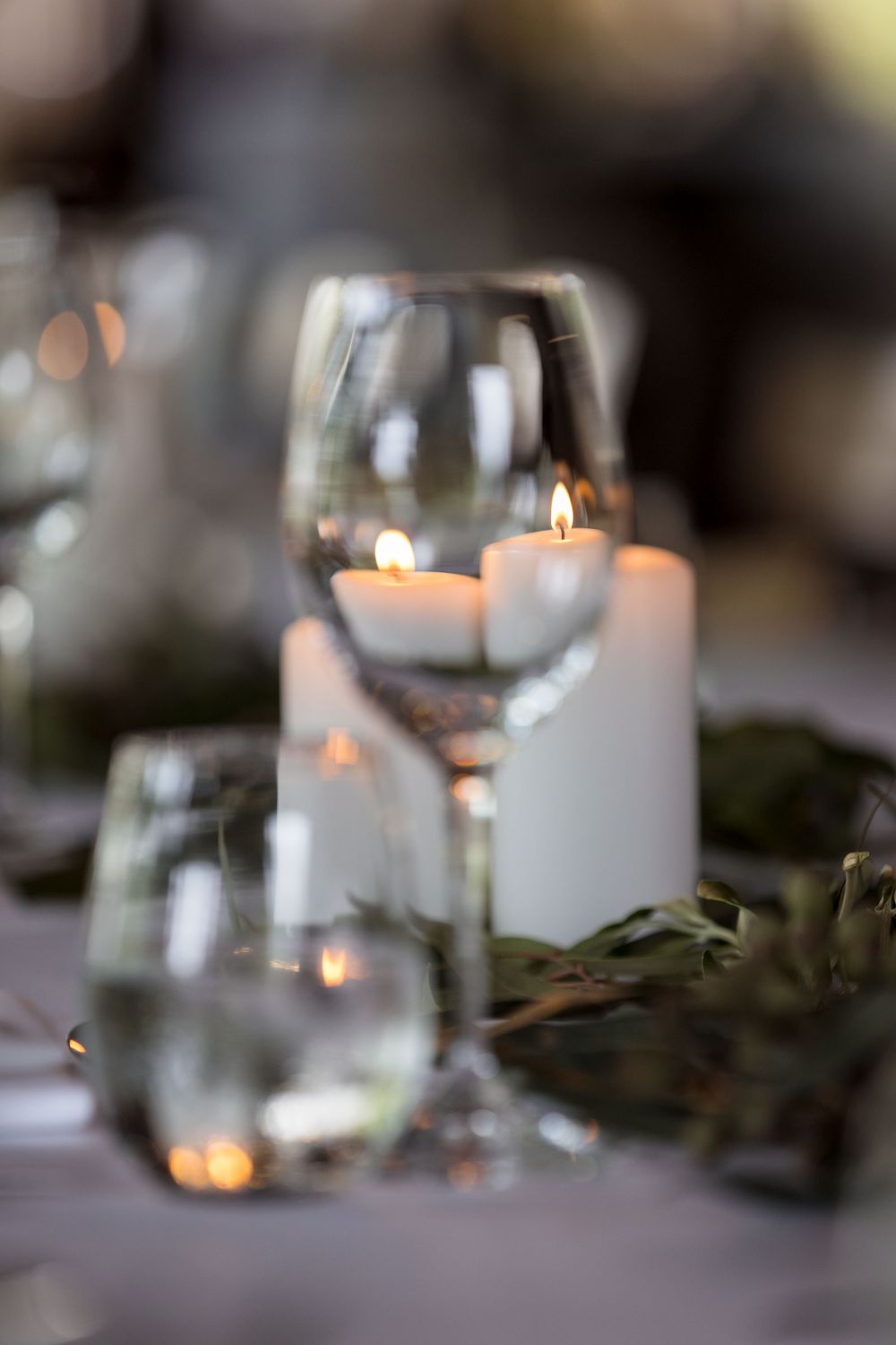 Candles burning on the Bridal Table at Brown Brothers Winery before the reception starts