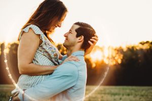Romantic couple photoshoot in a blooming flower garden in New Haven, CT