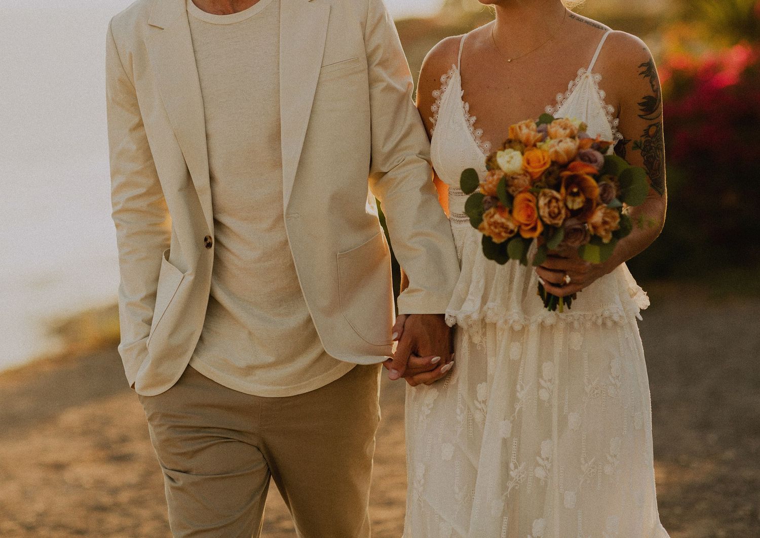 Bride and groom couple's portraits after a Palos Verdes cliffs wedding overlooking the ocean