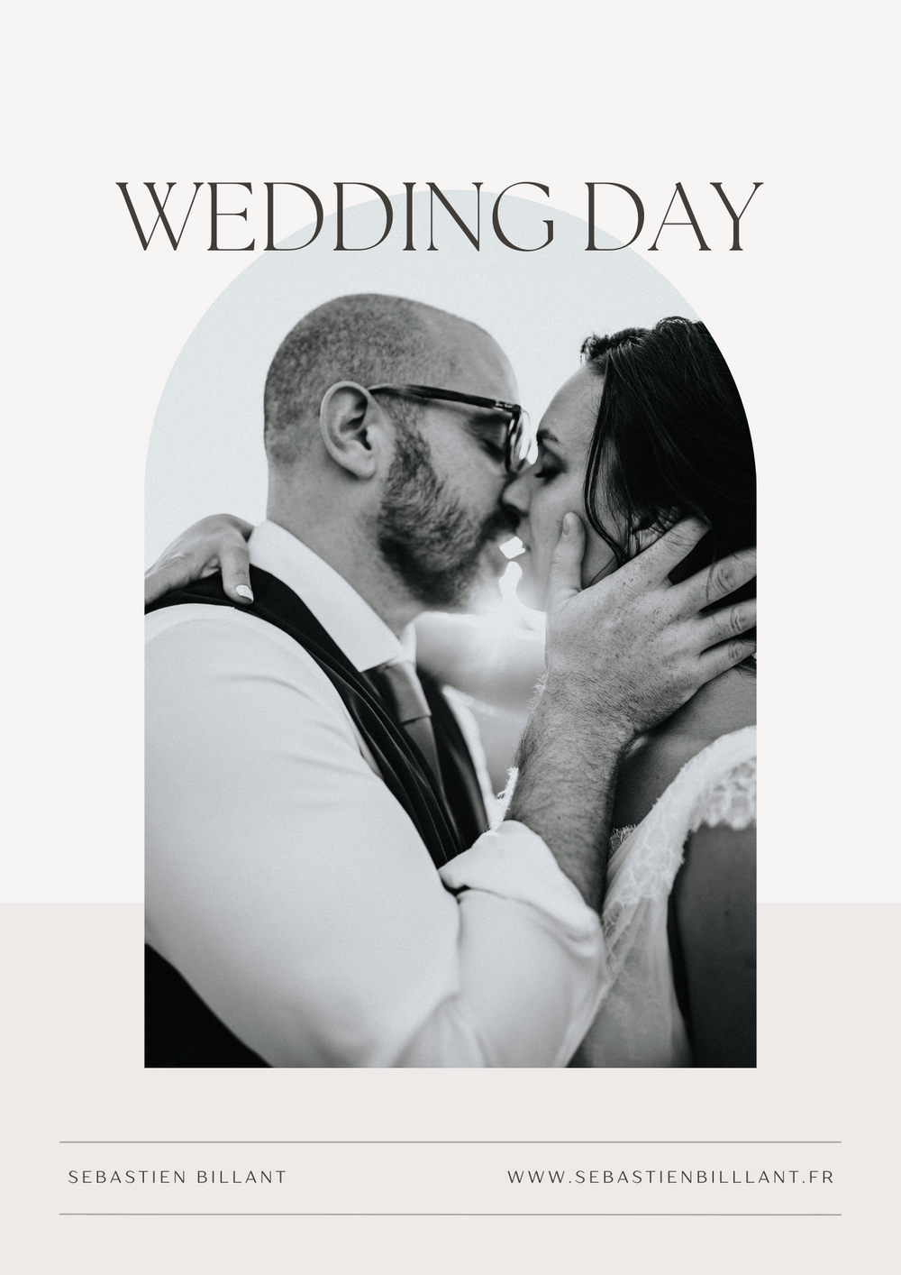 Black and white romantic wedding portrait with soft lighting.