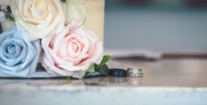 stylized shot of rings at wedding in dover NH