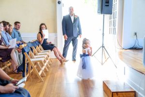 Groom and flower girl, wedding at Bailey Island Maine