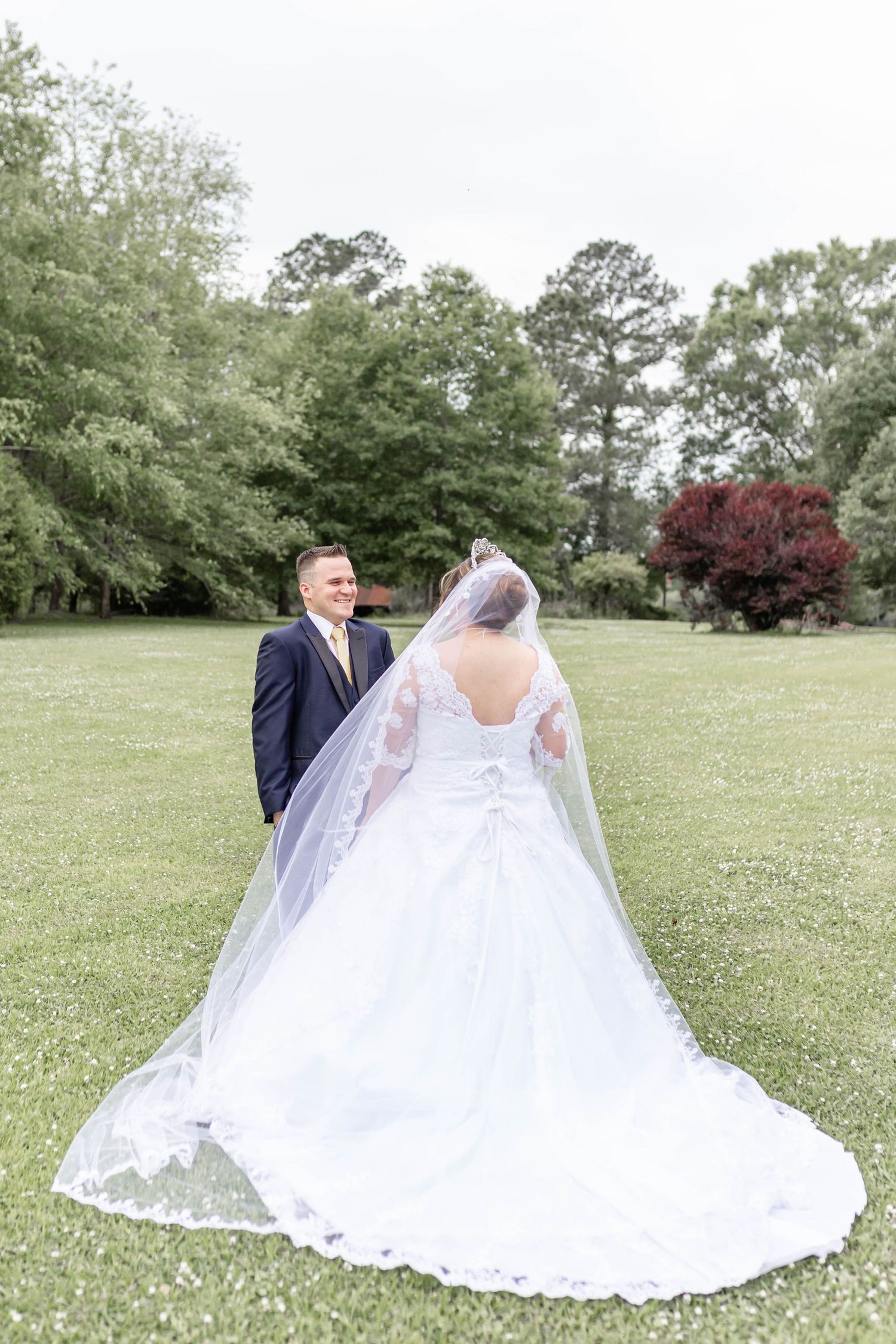 bride and groom first look