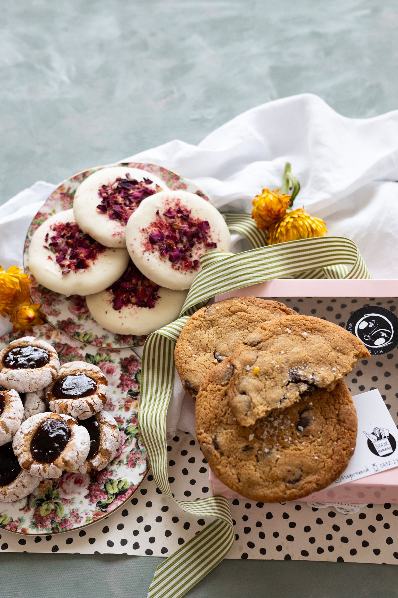 Sugar Mummah's cookes showing three different types.