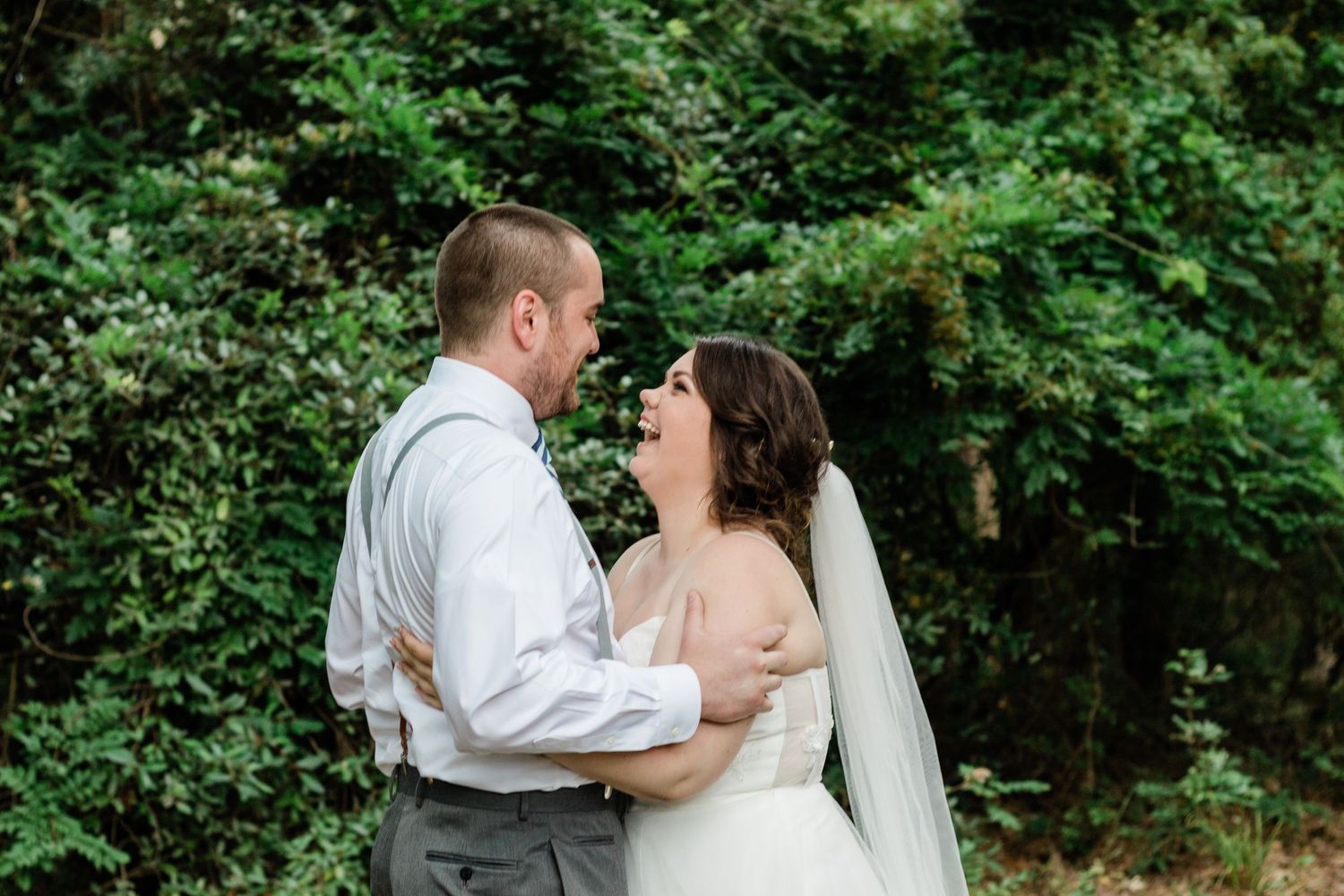 Couple laughing first look elopement Marietta, GA