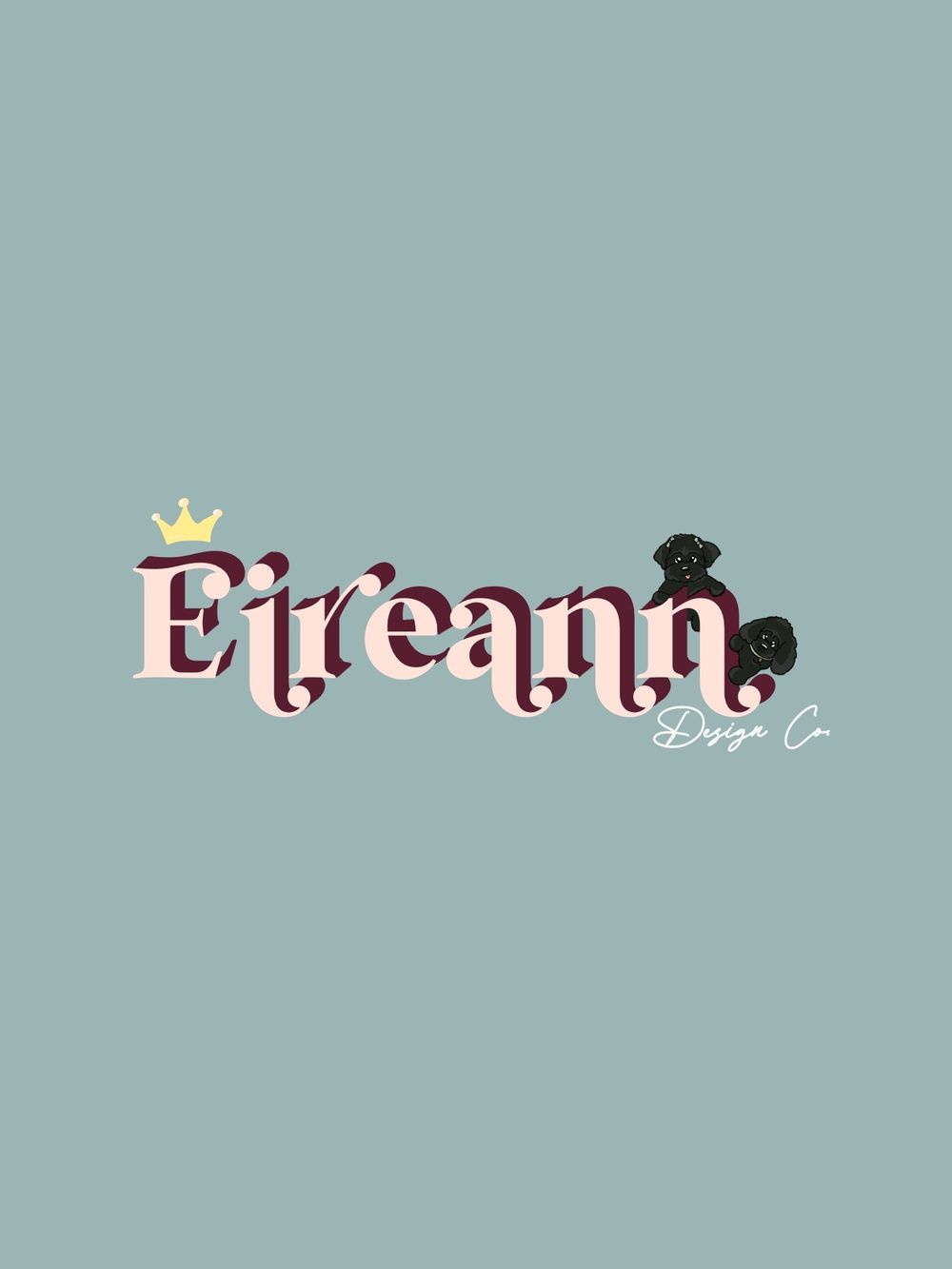 Decorative text spelling 'Etreann' with a crown and floral elements on blue-gray background.