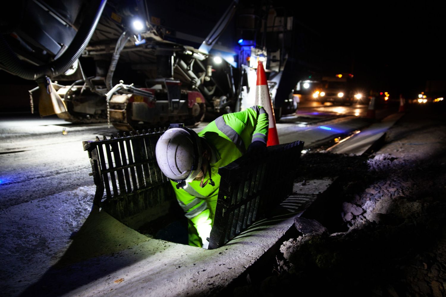 Construction photograph of drain inspection on the A1