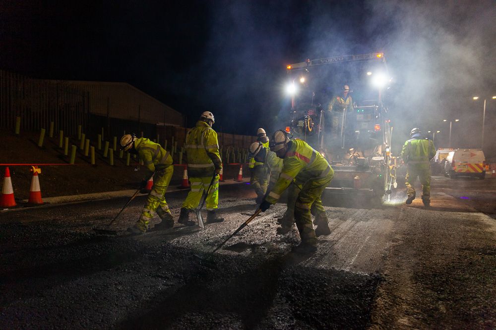 Construction photograph of Road Surfacing on the A1 Tyneside
